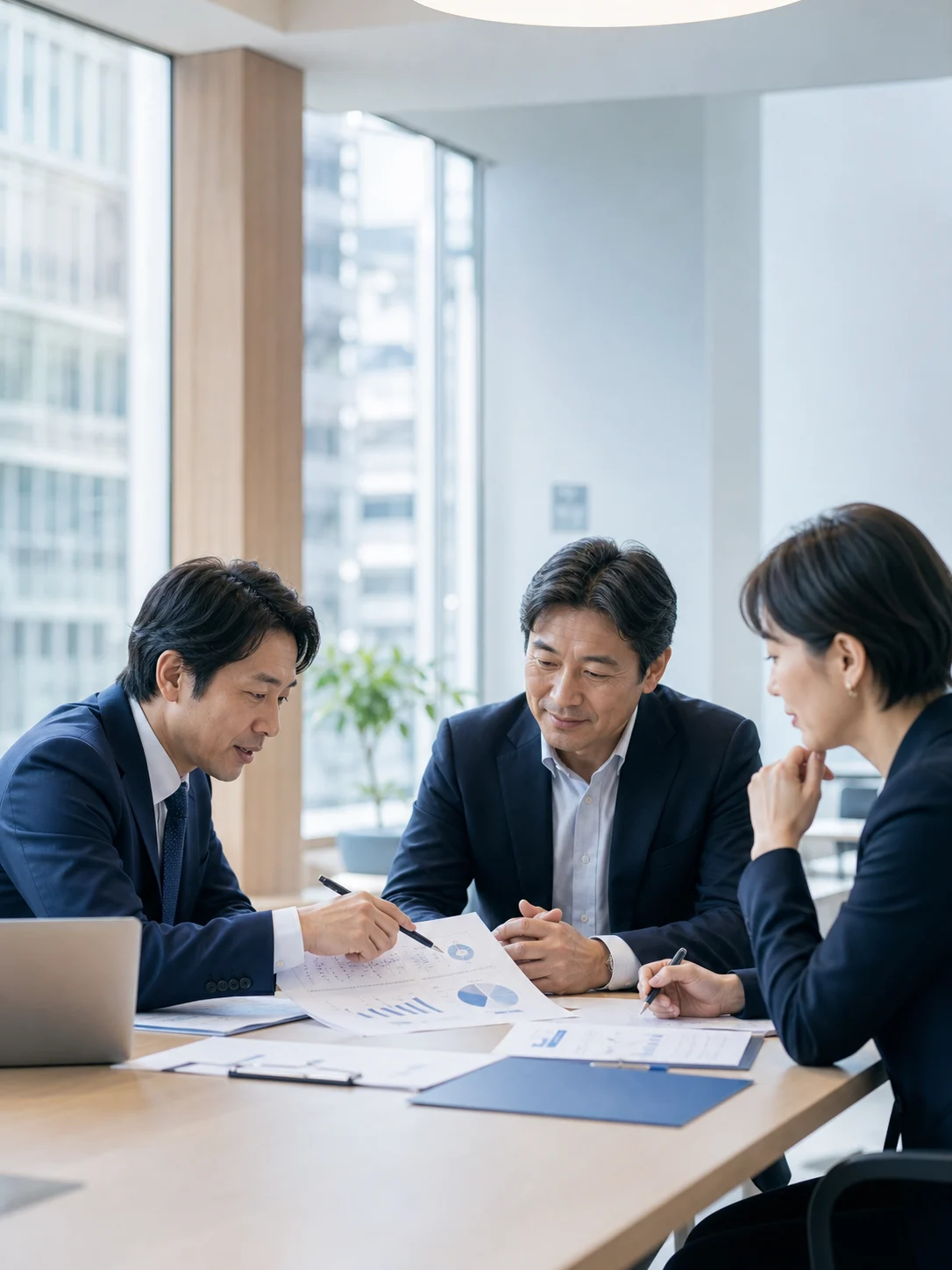 支援成果を確認する経営者とコンサルタント