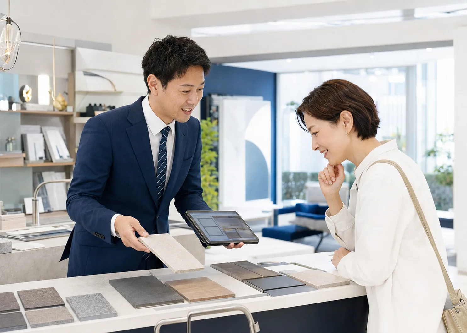 顧客へ商品を提案する営業担当者